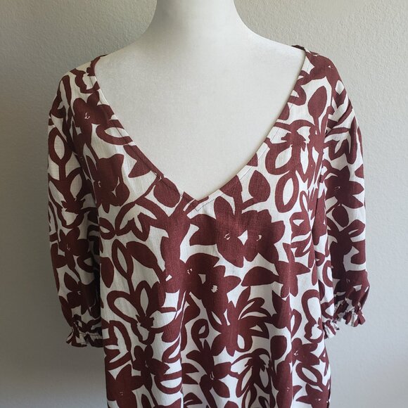Mister Zimi Australia Top Blouse Viscose Linen Floral Cinnamon White Size US 12 - Picture 2 of 7